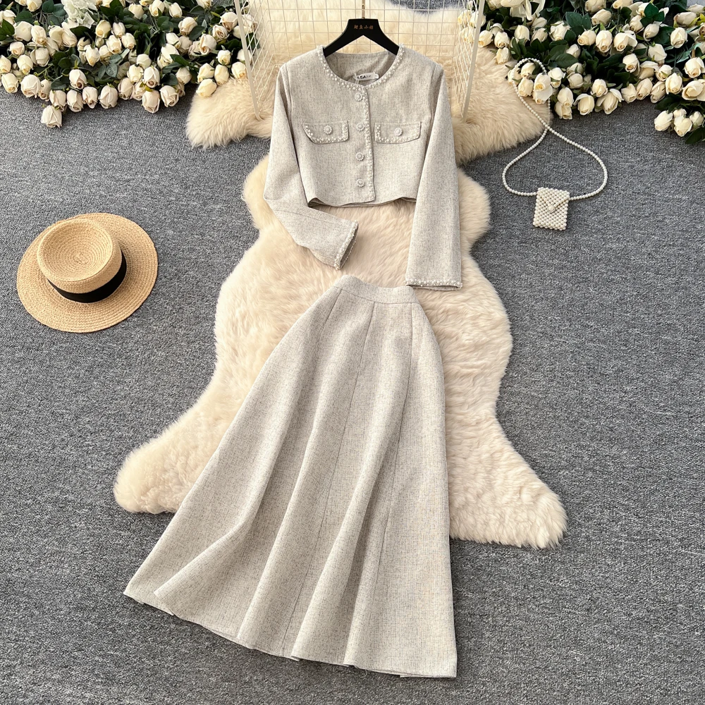

Elegant long sleeve Dress Party Club Vintage office lady Korean Fashion Women Clothes Two Piece Set