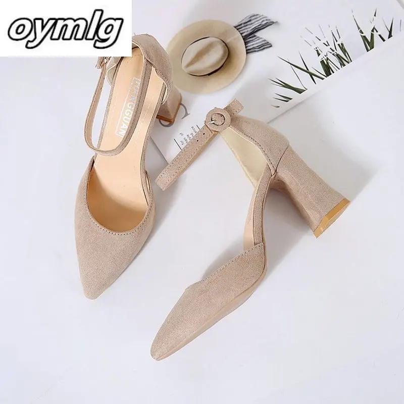 Autumn Pointed High Heels Square Heel Middle Hollow Suede Single Shoes Simple Fashion Pumps Career Office Shoes Elegant Pumps