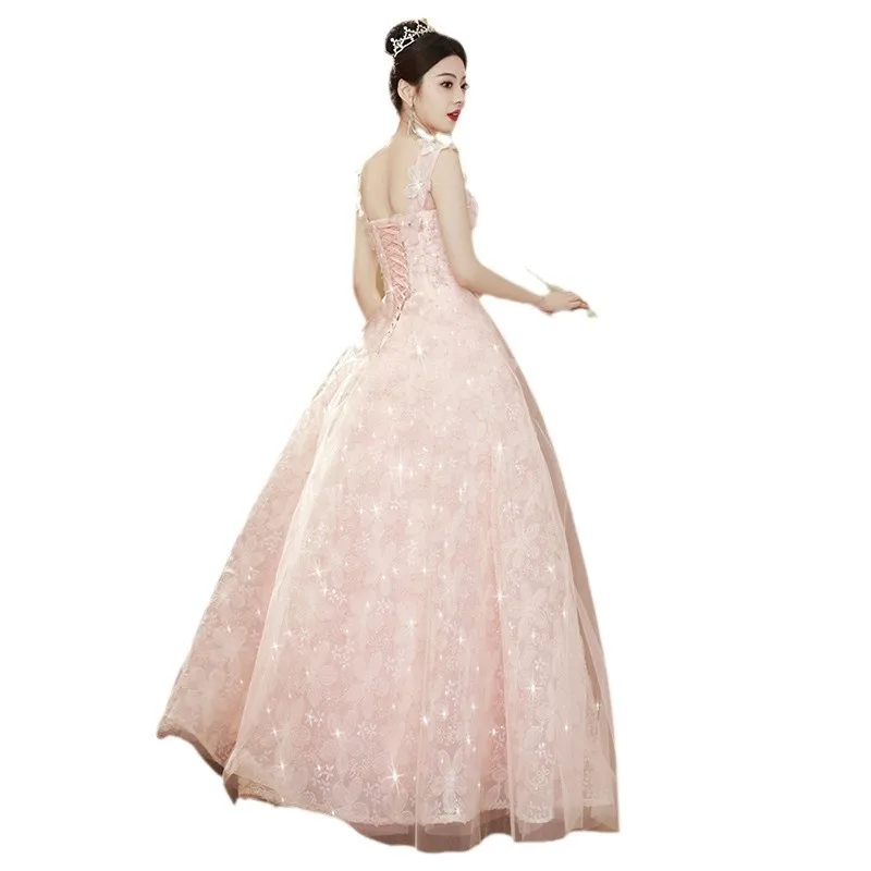 Vestido de noite rosa floresta flor moda estilo noivado casamento brinde vestido hospedagem desempenho formatura vestido