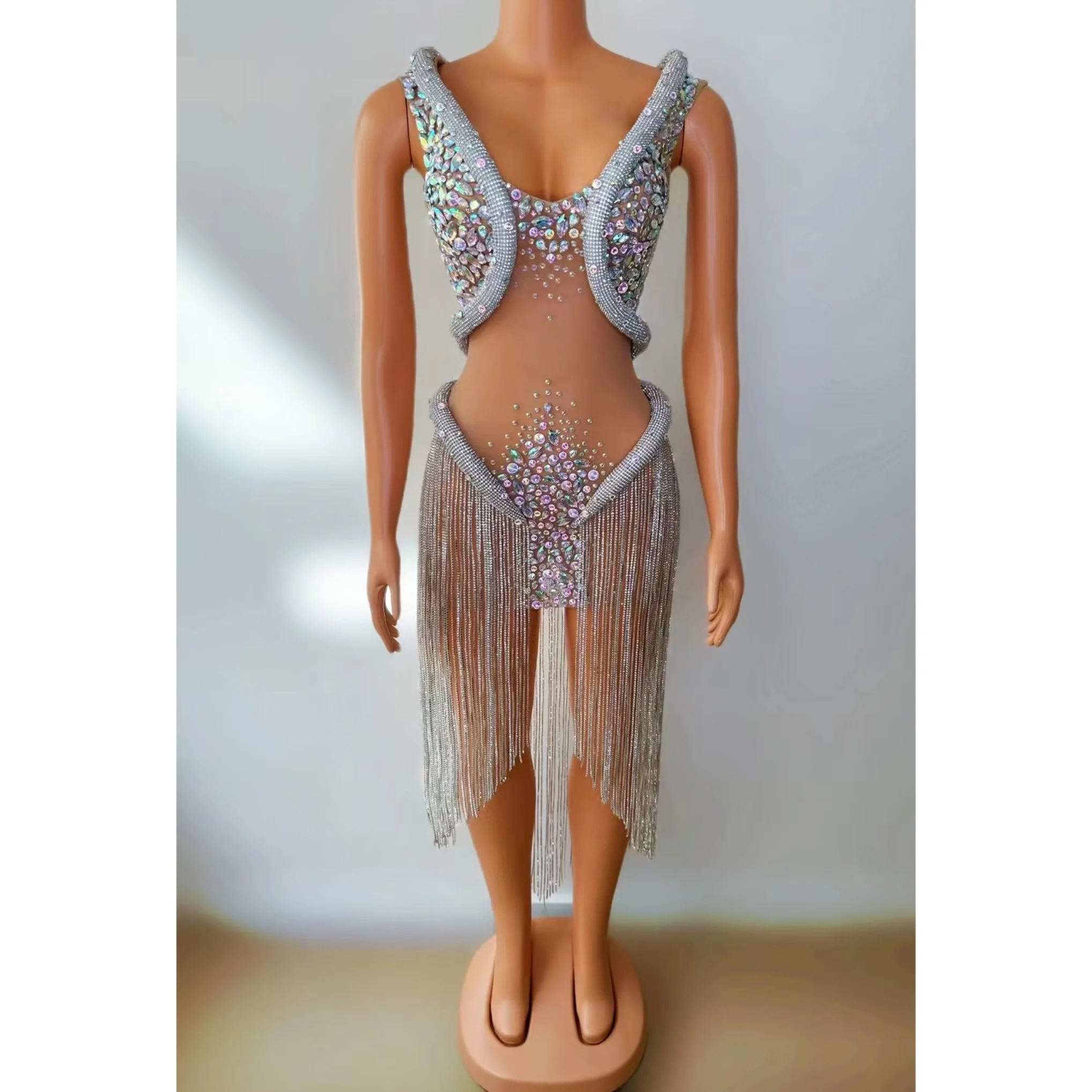 

2025 Women Clothes Sexy Rhinestone Tassels Pole Dance Outfit Wear Dj Ds Nightclub Bar Women Gogo Stage Costumes Wear DN21299