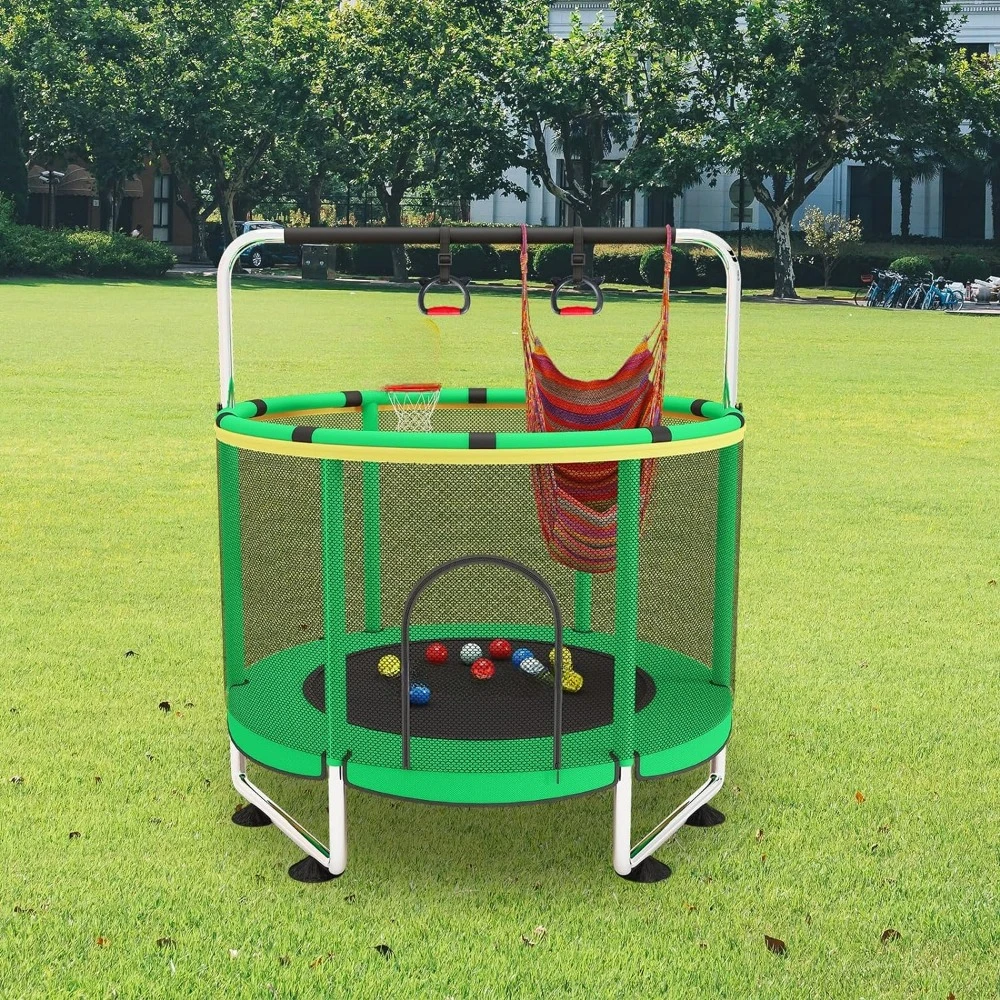 Trampoline with Basketball Hoop for Kids, Indoor and Outdoor, 440lbs, Baby Toddler, Enclosure Trampoline