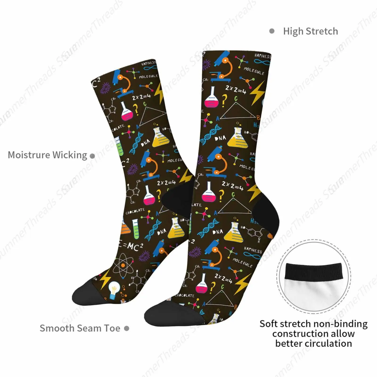 Science Experiment Athletic Crew Socks Math Creative Socks for Men Women Cool Cute Crazy Funny Sport Colorful Novelty Socks