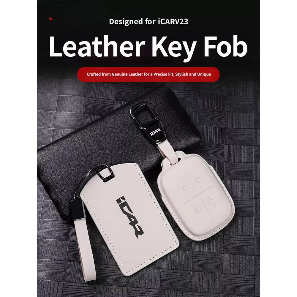 

For Chery iCAR V23 Leather Key Cover Protector Case NFC Card Smart Key Shell Modification Anti Drop Wear Resistant Key Sleeve