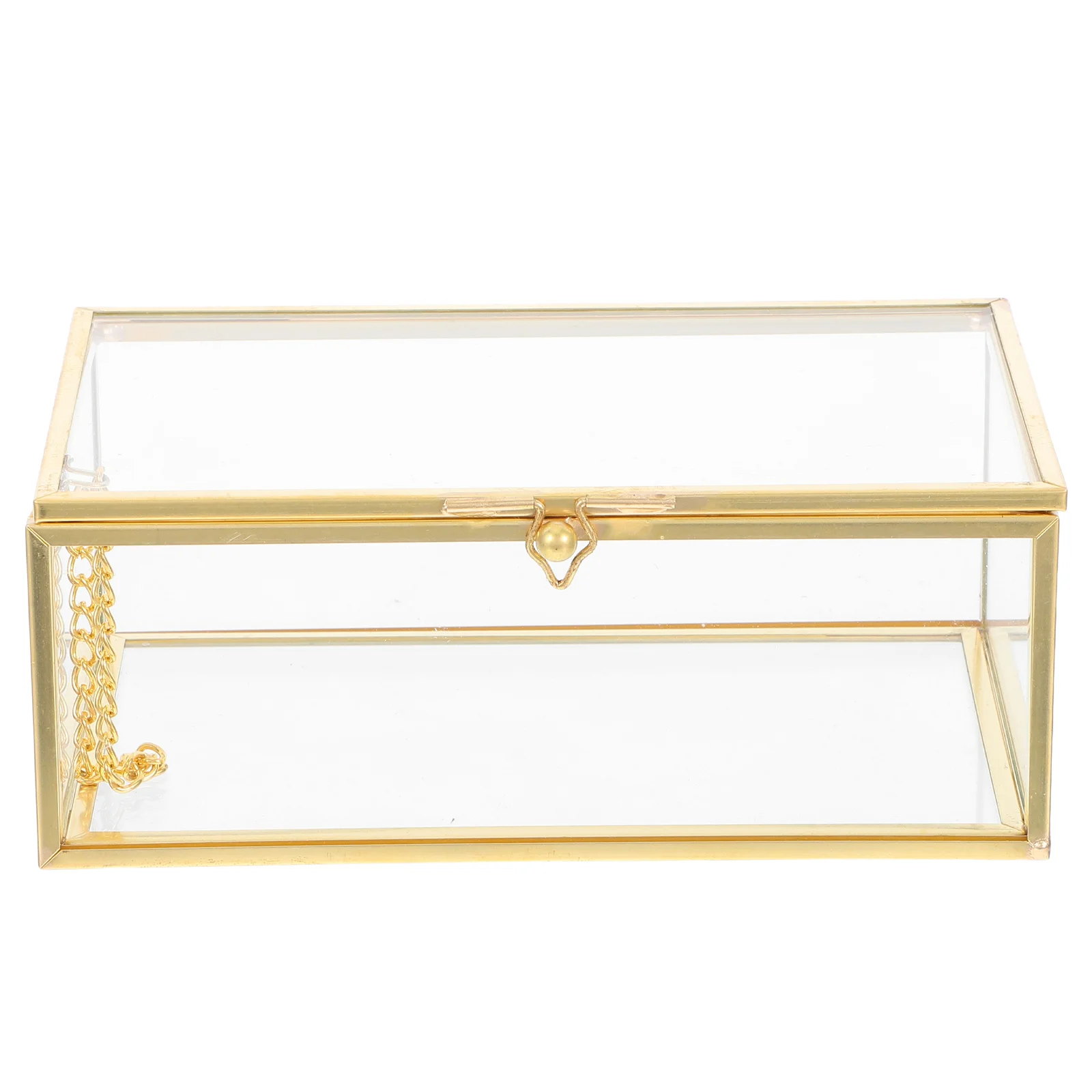 

Luxury Brass Frame Transparent Glass Jewelry Organizer Dustproof Keepsake Box for Perfumes Lipsticks Rings Bracelets Vanity