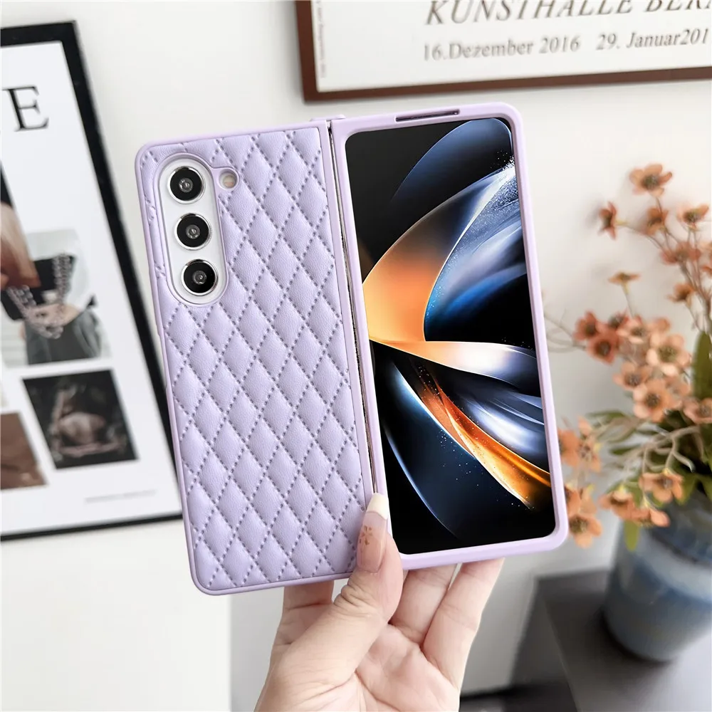 Funda de cuero antideslizante para Samsung Galaxy Z Fold5, carcasa protectora con rombos de lujo, a la moda, Z Fold4, Z Fold3, 5G