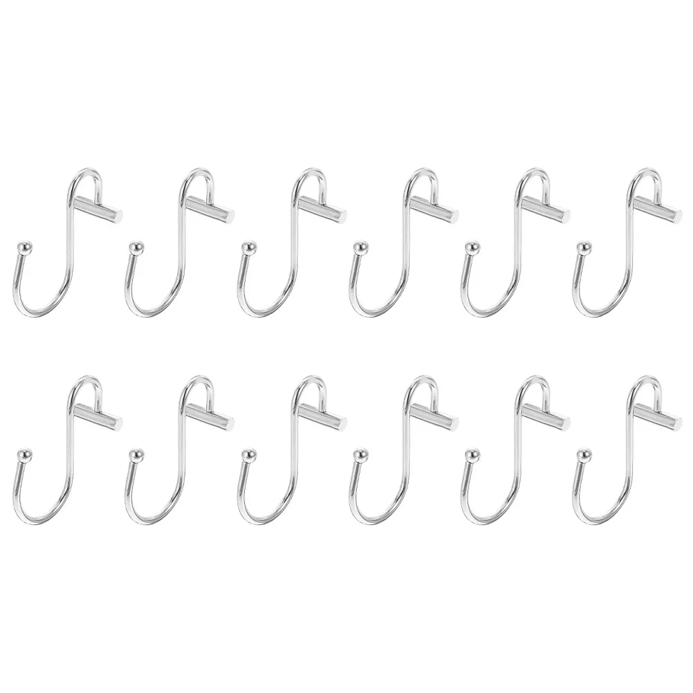 

12Pcs Bathroom Curtain Hooks T Shaped Shower Rod Hangers Decorative Metal Hooks for Shower Curtains Curtain Rings