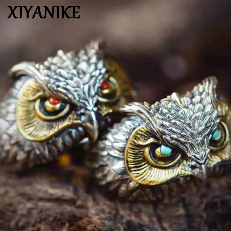 XIYANIKE Hip Hop Charm Vintage Cute Animal Owl Rings For Men Women Fashion New Year Jewelry Gift Party Rock anillos mujer