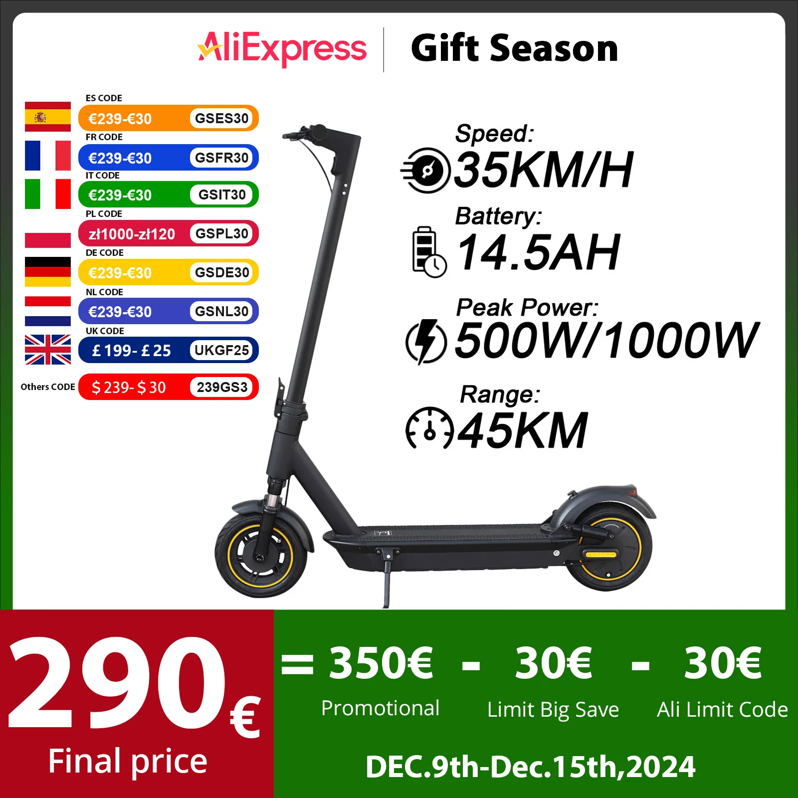 JUICEASE 1000W Scooter Electric 45KM Max Range AOVOPRO APP Smart Electric Kick Scooter 14.5AH 10 Inch Anti-puncture Tire Scooter