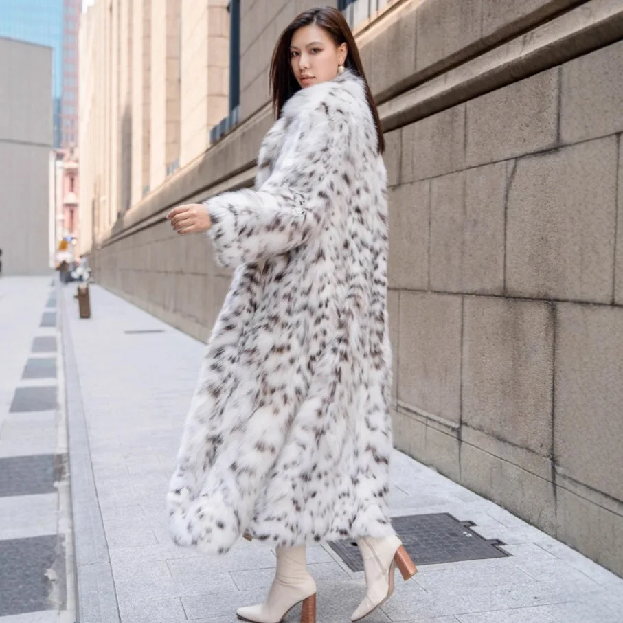 

Pure White Mountain Fur Coat Extended Length Suit Collar Women's Faionable Fur Jaet Autumn Winter New Arrival