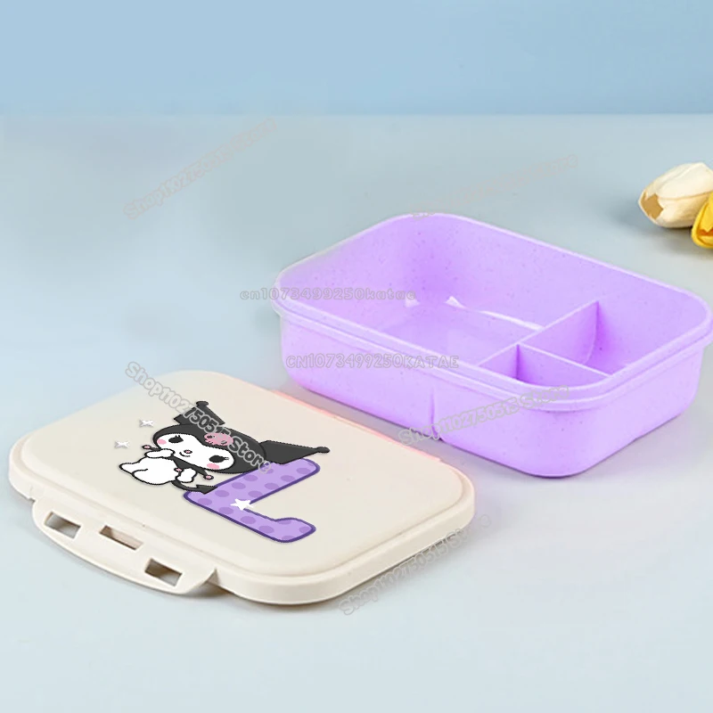 Kuromi Letter A-Z Kinderen Lunchbox Draagbare Student Bento Boxen met Vork Lepel Cartoon Outdoor Picknick Voedsel Fruitcontainer