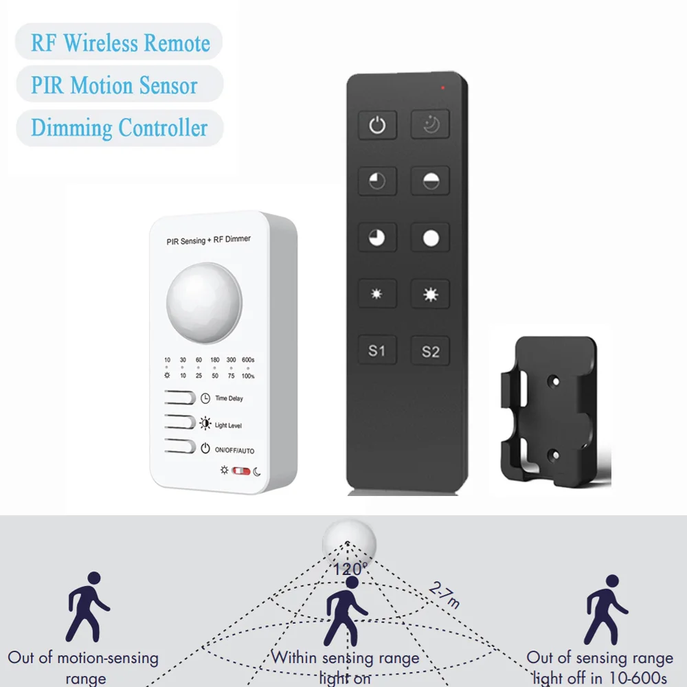 Mini DC5V 12V 24V PIR Motion Sensor Dimming LED Controller 2.4G RF Remote Control Stairway Wardrobe Closet Kitchen Light Dimmer