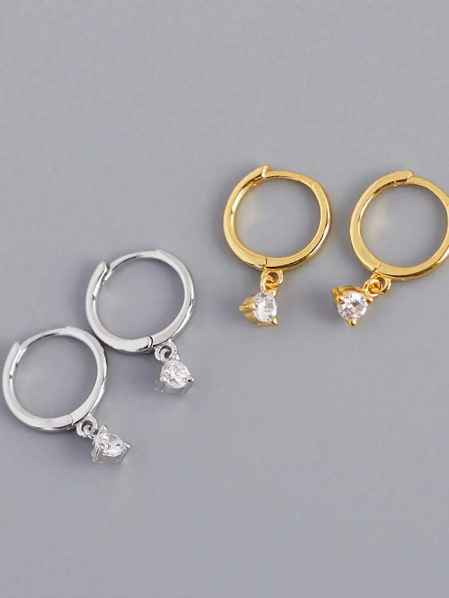 

S925 Sterling Silver Hoop Earrings With Cubic Zirconia Charm For Body Piercing