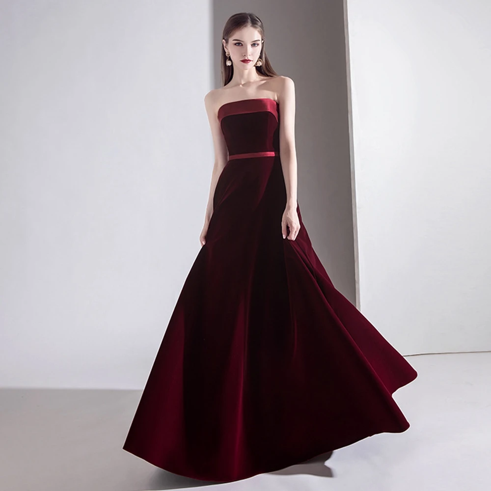 Prom Dress Floor-Length Sexy Dresses Woman Party Night A-LINE Velvet Prom Dresses