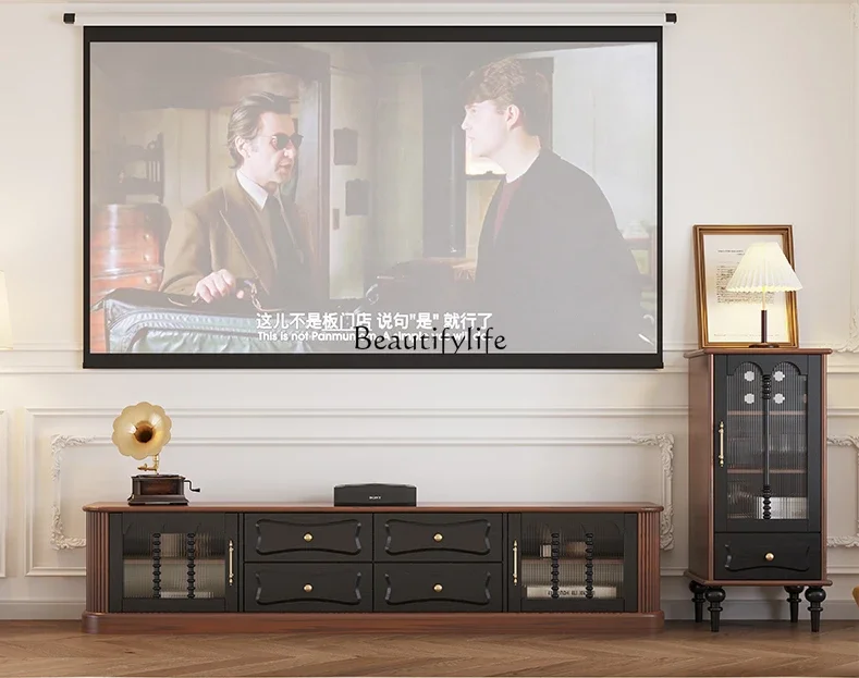 

LD33Light Luxury Solid Wood TV Cabinet and Tea Table Combination Retro Simple Modern