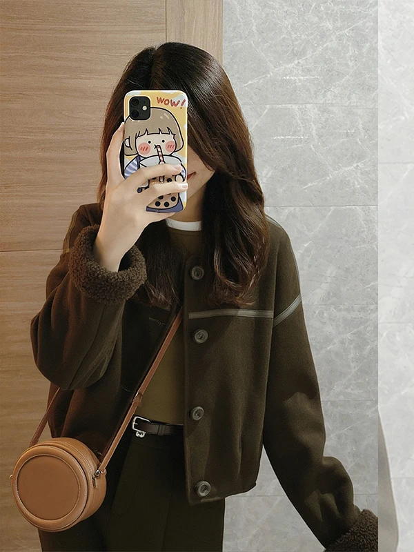 밀리터리 스웨이드 자켓 여성용 루즈핏 플리스 안감 코트 레트로 스타일 통근 패션 여성 프리미엄 의류