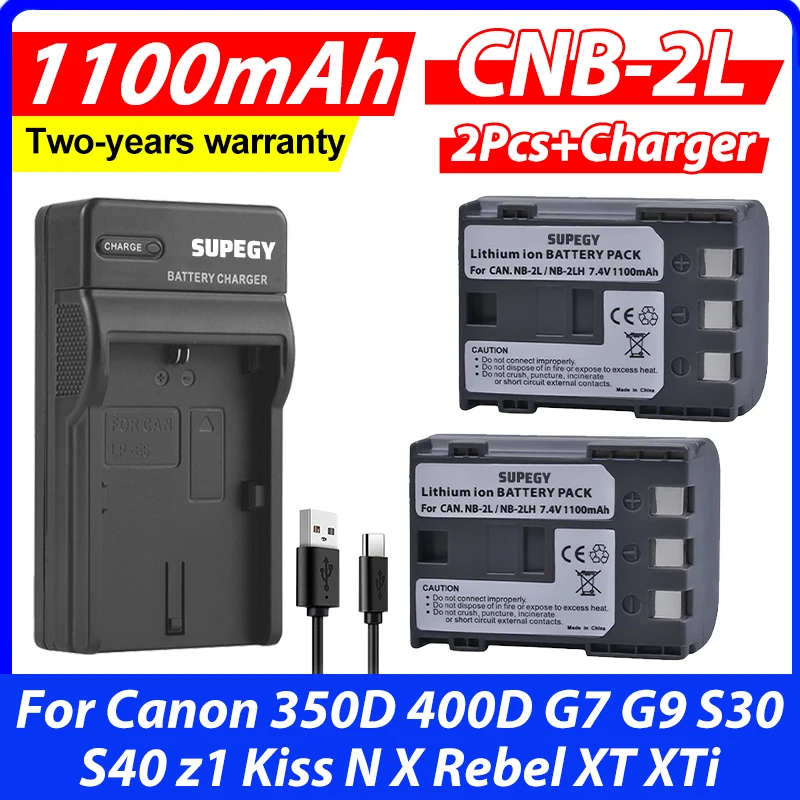 

2 шт. аккумулятора NB-2L NB 2L NB2L NB-2LH NB 2LH NB2LH + USB-зарядное устройство для Canon 350D 400D G7 G9 S30 S40 z1 Kiss N X Rebel XT XTi
