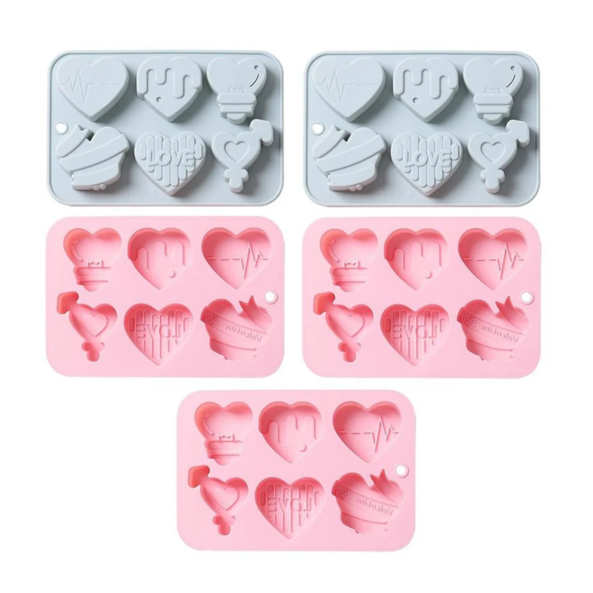 5PCS Love Silicone Mold DIY Gypsum Cement Concrete Candle Soap Mold Chocolate Candy Biscuit Baking Tool Valentine's Day