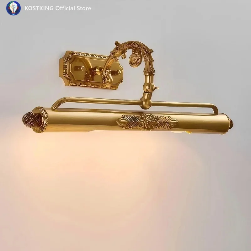 

Luxury Full Copper Mirror Lamp European French Retro Wall Light Painting Mirror Front Lighting Bathroom Vanity Makeup Lamp