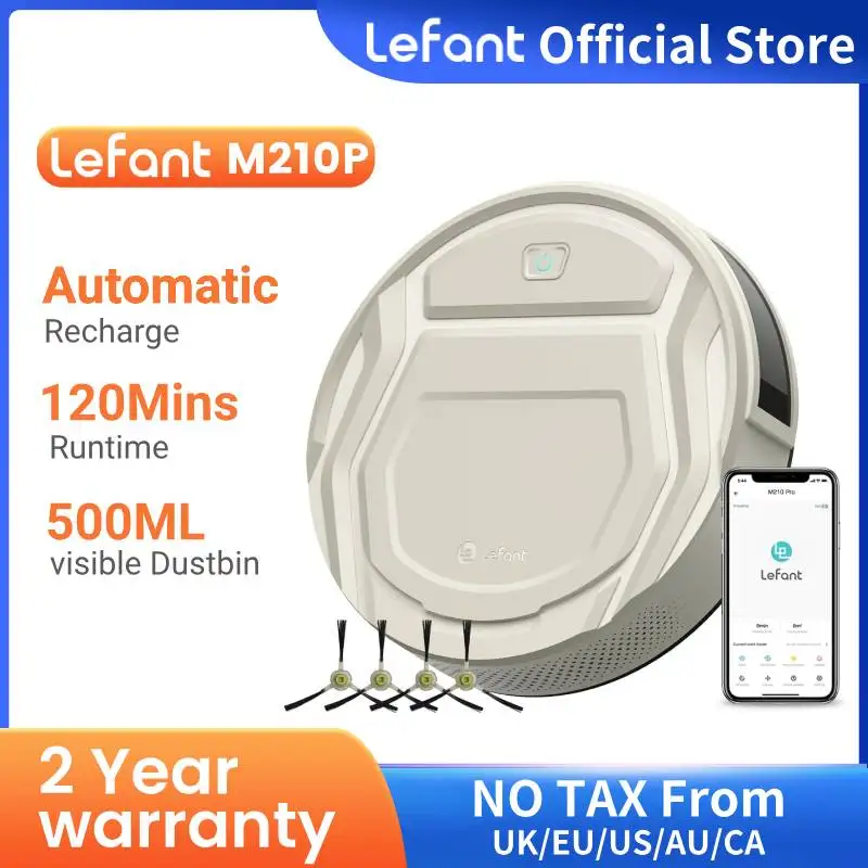 Lefant Robot Vacuum M210 Pro, 2200Pa Suction,120 Mins Runtime, Self-Charging APP/Voice/WiFi/Alexa Control, Ideal for Hair,Carpet