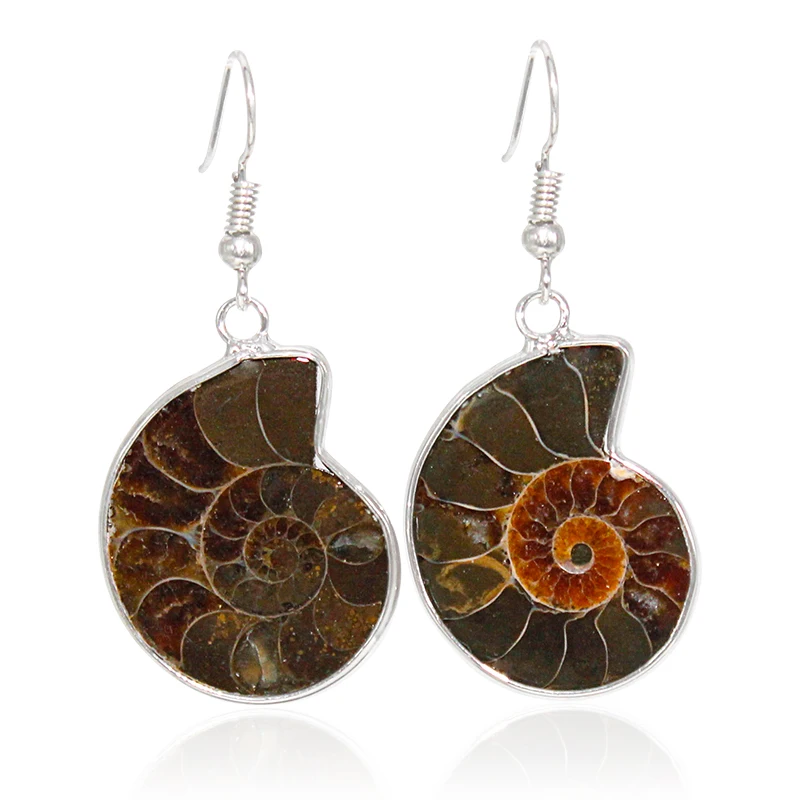 Natural Snail Shape Ocean Conch Shell Drop Earrings for Women Girls Ammonite Fossil Ear Jewelry