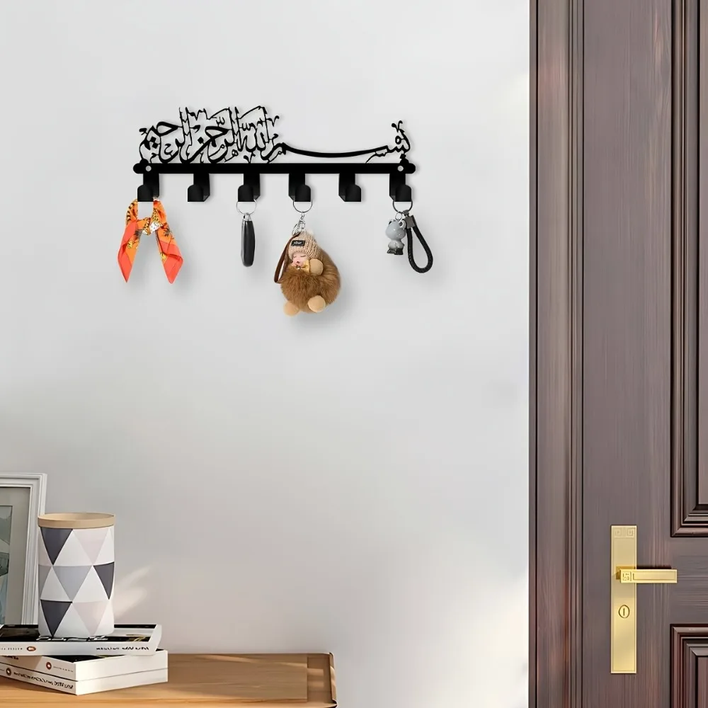 1pc Metal Aluminum Wall Art, 6 Hooks for Hallway Corridor, Home Decoration Key Rack view 6