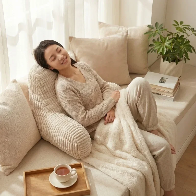 Solid Colored Plush Headboard Bolster Waist Big Backrest Bedhead Reading Pillow Cushion Balcony Living Room Soft Leisure Pillow