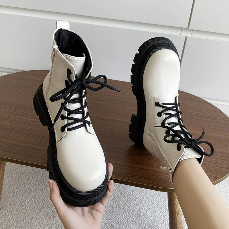 

Women Ankle Boots Autumn Winter Boots Woman Fashion Zipper Ladies Chelsea Botas Mujer Leather Platform Heel Ladies Shoes