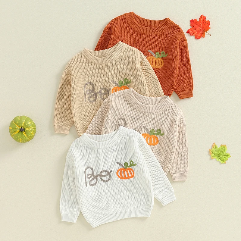 

Winter Baby Halloween Sweaters for Girls Boys Long Sleeve Crew Neck Letters Pumpkin Warm Knit Pullover Sweater Infant Clothes