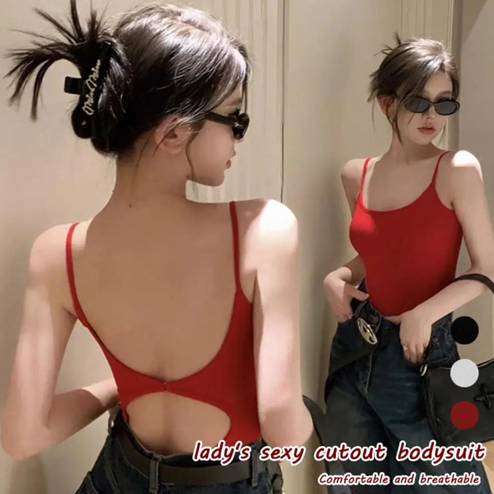 

Slim Sleeveless Tops For Women Bodysuit Summer Sexy Shoulder Halter Tops Casual Streetwear Solid Jumpsuits Open-Back Tank Top