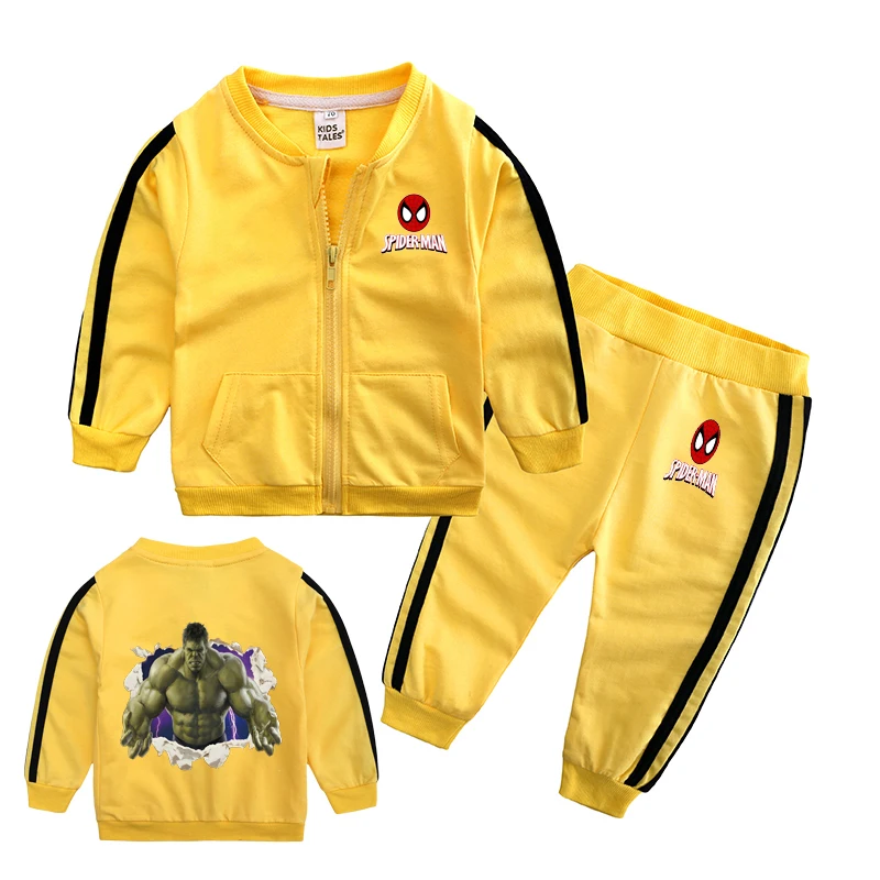 طقم ملابس رياضية كاجوال للأطفال الرضع من Marvel مع سحاب مخطط وبنطلون ملابس خريفية عصرية للأطفال الصغار
