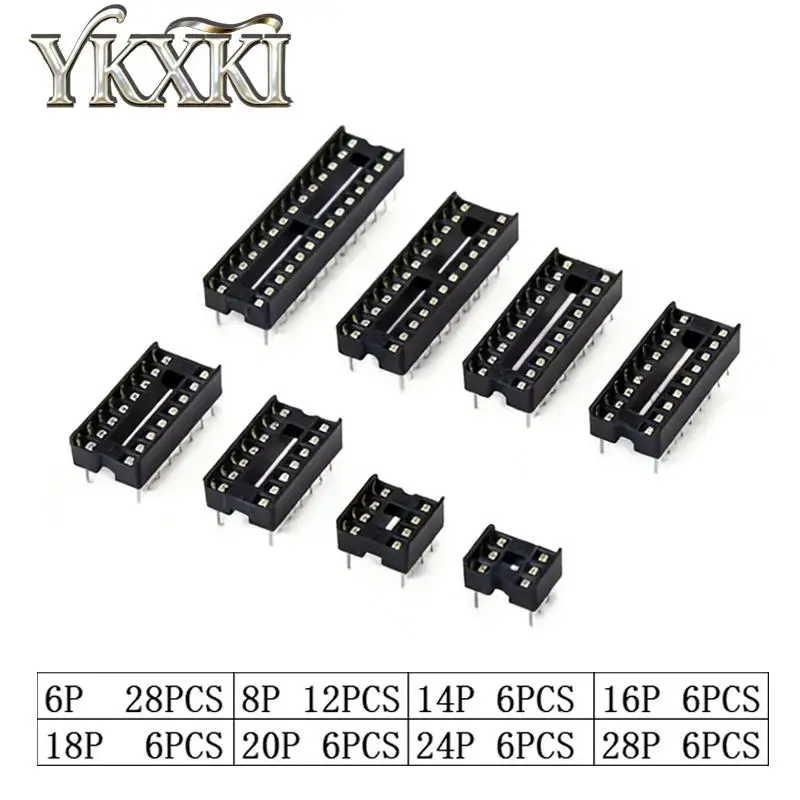 66PCS/lot With Box DIP IC Sockets Adaptor Solder Type Socket Kit 6 8 14 16 18 20 24 28 Pin DIP-6 DIP-8 DIP-14 IC Connector