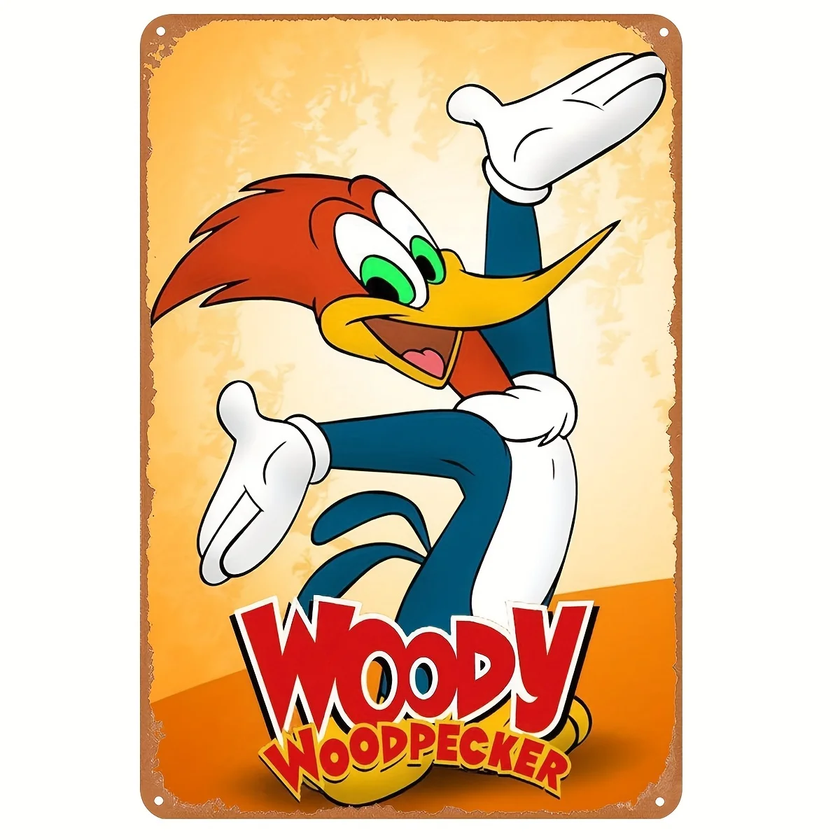 1-Pack Woody Woodpecker Vintage Metal Sign, Iron Wall Decor for Home, Garden, Club, Bar, Cafe, Office - Pre-Drilled