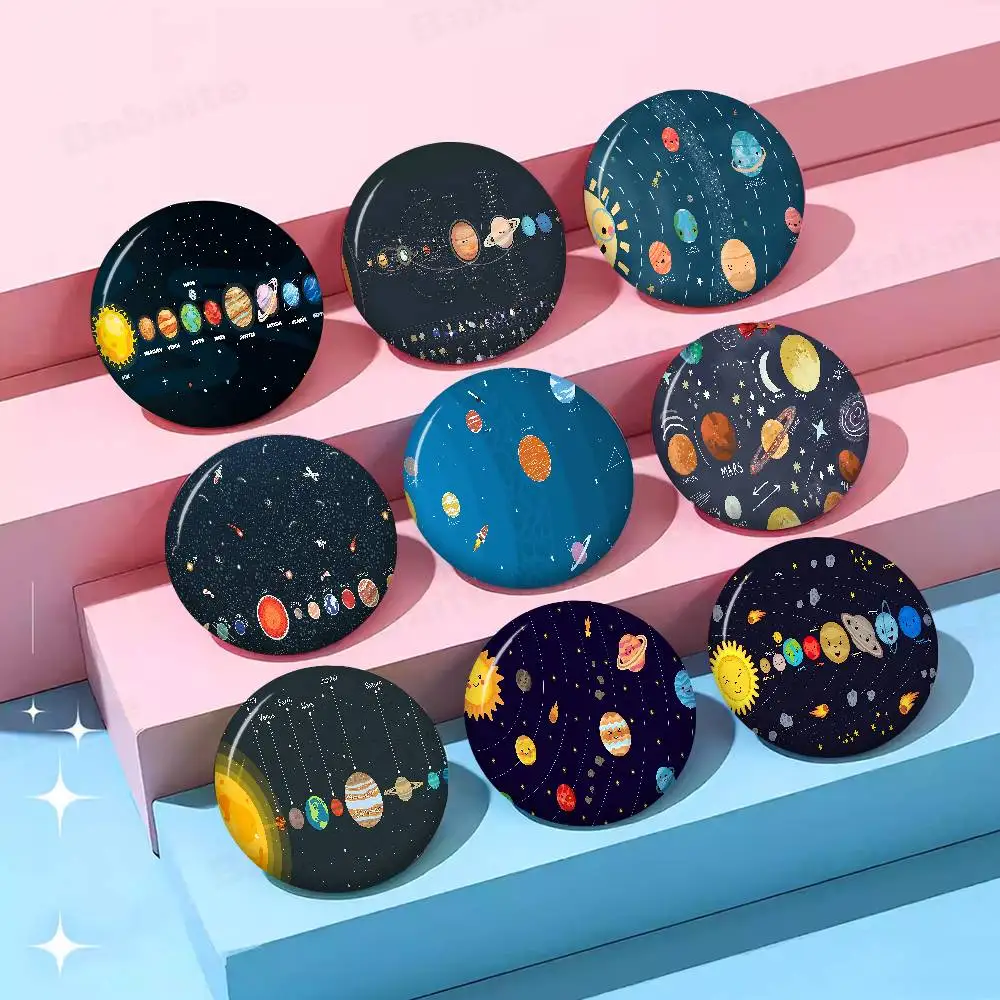 Universe Space Solar System Tinplate Pin Button Custom Anime Role Old-school Brooch Cartoon Collar Badge Jewelry Gift Fans