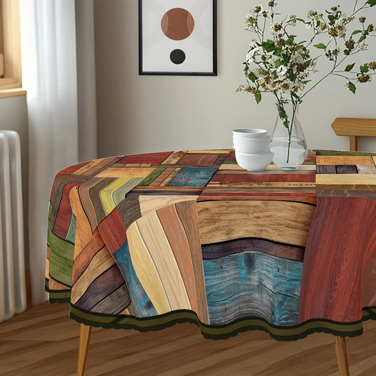 One piece, round/rectangular polyester tablecloth, vintage wooden board tablecloth, vintage style.