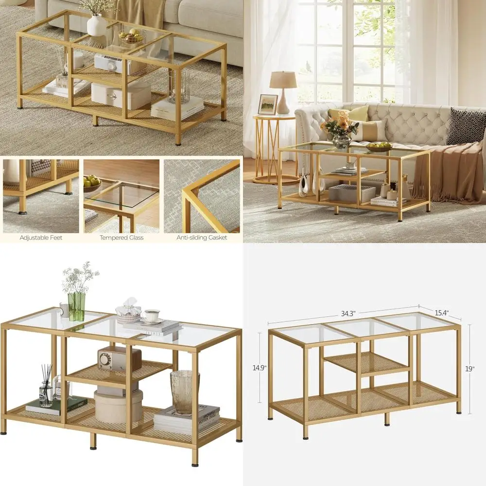 

Современный стеклянный журнальный столик с местом для хранения и металлическим каркасом для гостиных и небольших помещений