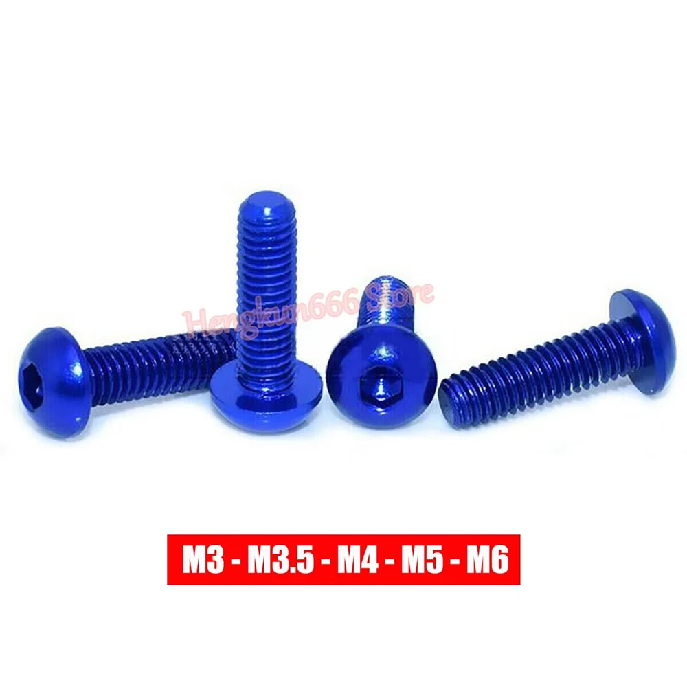 M3 M3.5 M4 M5 M6 Aluminum Alloy Button Socket Cap Screws Dark Blue Anodized Alu Round Head Allen Bolt Hex Drive Machine Screw