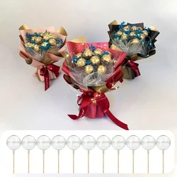 20개 투명 구체 & 10개 대나무 막대 DIY 캔디 초콜릿 꽃꽂이대 (기념일 파티, 생일 꽃다발용 포함)