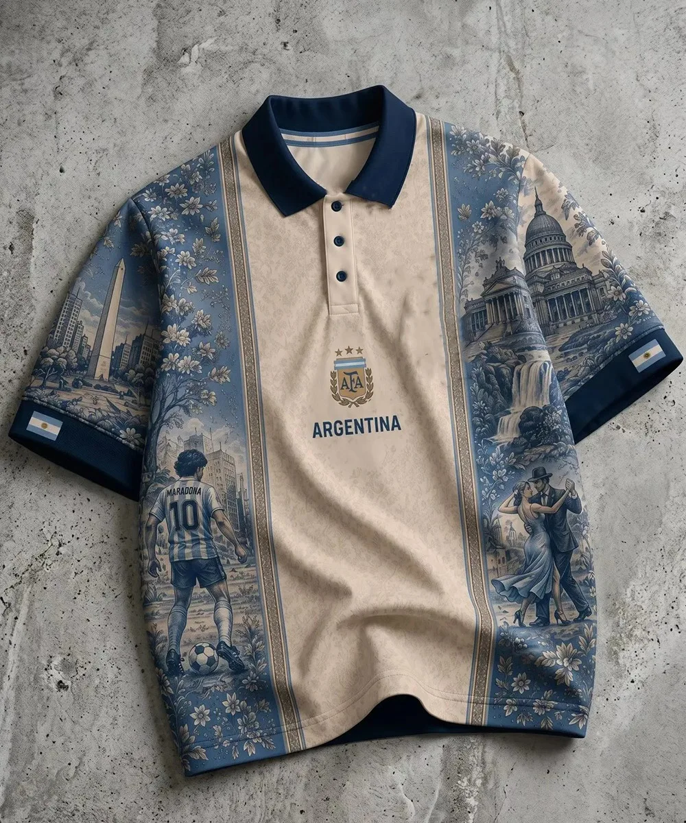 Neues Herren Retro Business High-End Argentinien Polo-Shirt Jersey Oversized Lässiges Bequemes Modisches Sport-Oberteil – Detail 2