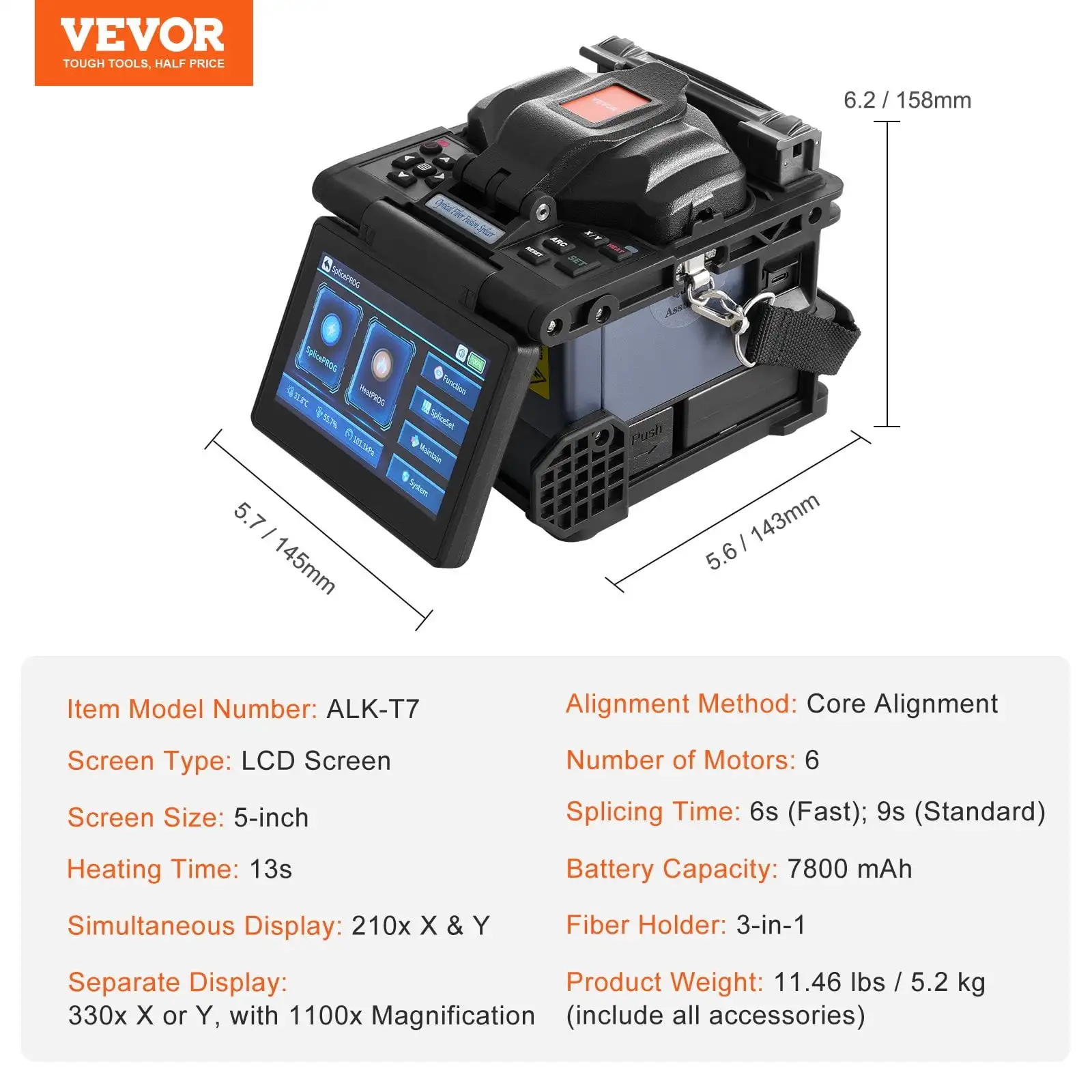 Fiber Fusion Splicer 6 Motor Core Alignment dengan 6s Splicing 13s Pemanasan