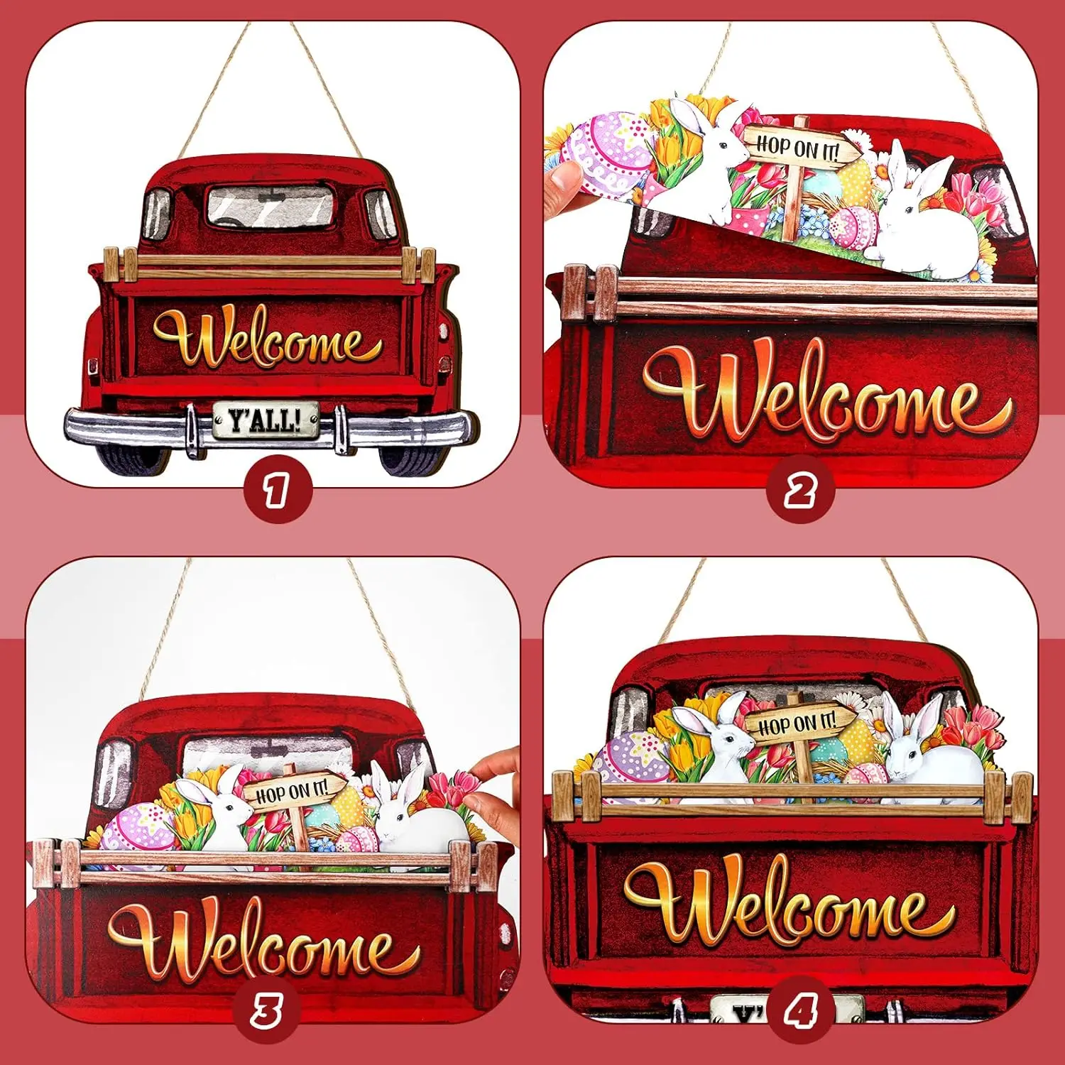 Interchangeable Welcome Sign Truck Decor Hanging Sign with 12 Holiday Icons Farmhouse Seasonal Welcome Signs Rustic Decor Gifts