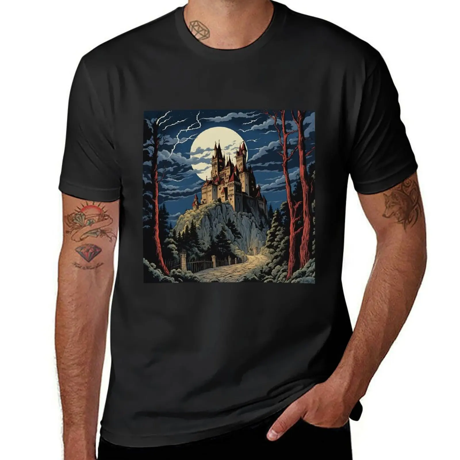 Vampire Goth Castle Haunted Horror Halloween T-Shirt for a boy anime clothes tees mens vintage t shirts