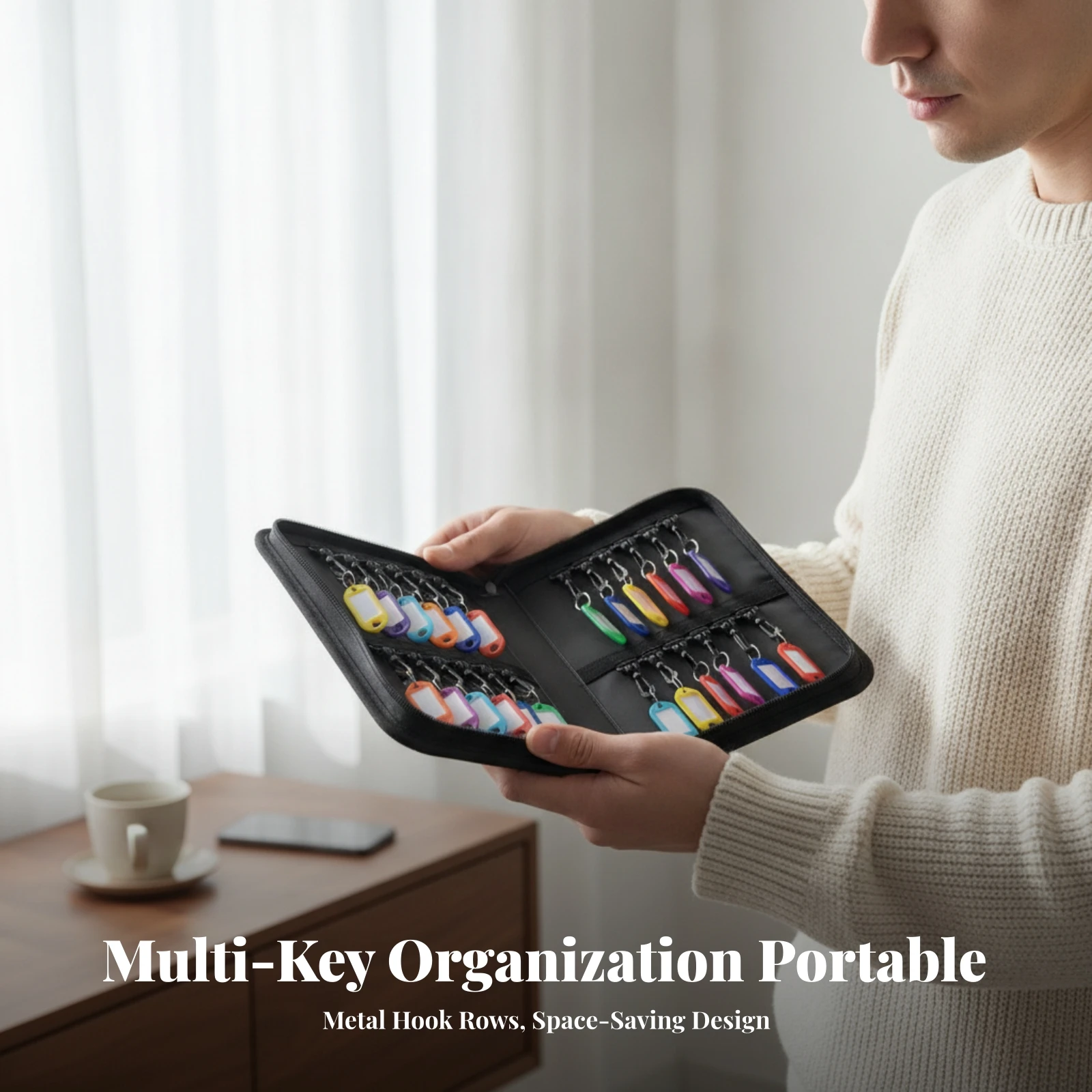 Portable Key Case with Clips Waterproof Key Holder Case with Zipper Convenient Reliable for Property Managers, Office, Vehicles