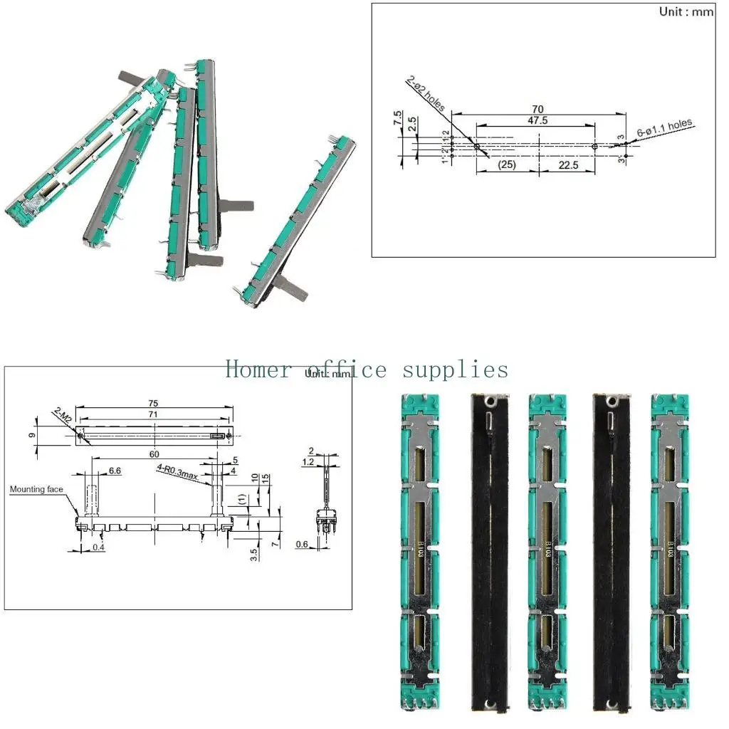 

K43B 5 PCS 75 мм Double B10K Оригинальный B10KX2 POT Mixer Fader