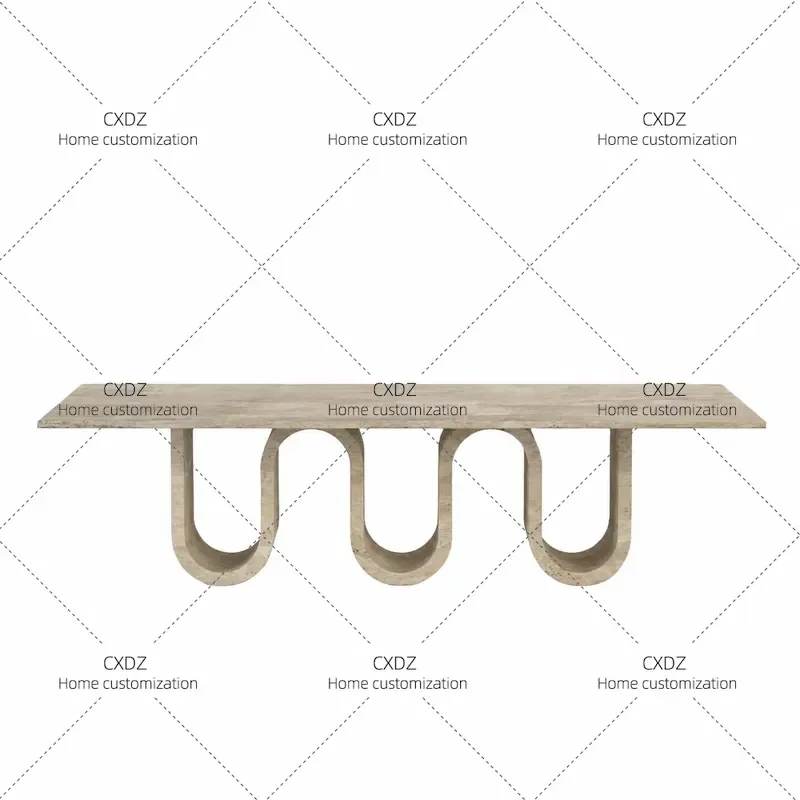 Natural Travertine Dining Table Modern Simple Irregular Shape Light Luxury Wabi Sabi Style for Hotel Meeting Room and Home