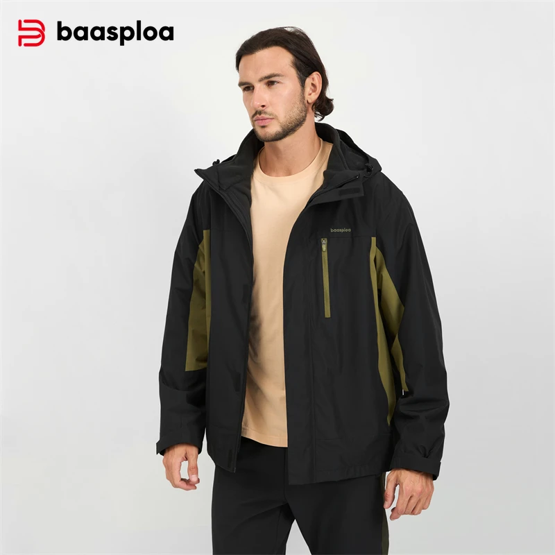 

Baasploa Men Jackets Windbreaker Waterproof Woven Cotton Coats Male High Quality Comfort Hiking Outdoor Casual Removable Clothes