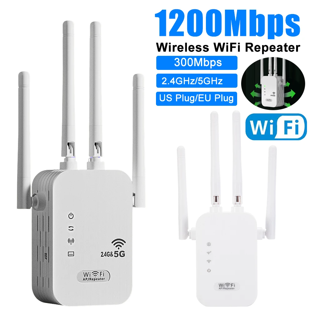 

Беспроводной повторитель Wi-Fi 1200 Мбит/с с портом WAN/LAN, двухдиапазонный усилитель сигнала Wi-Fi 2,4 ГГц/5 ГГц, 4 антенны, усилитель сигнала Wi-Fi