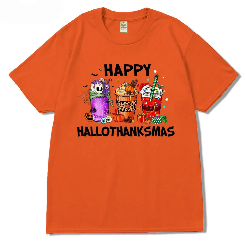 Happy Hallothanksmas Women T-shirt  Halloween Shirt Thanksgiving Men Tee Christmas Tshirt Gift for Halloween Thanksgiving Tops