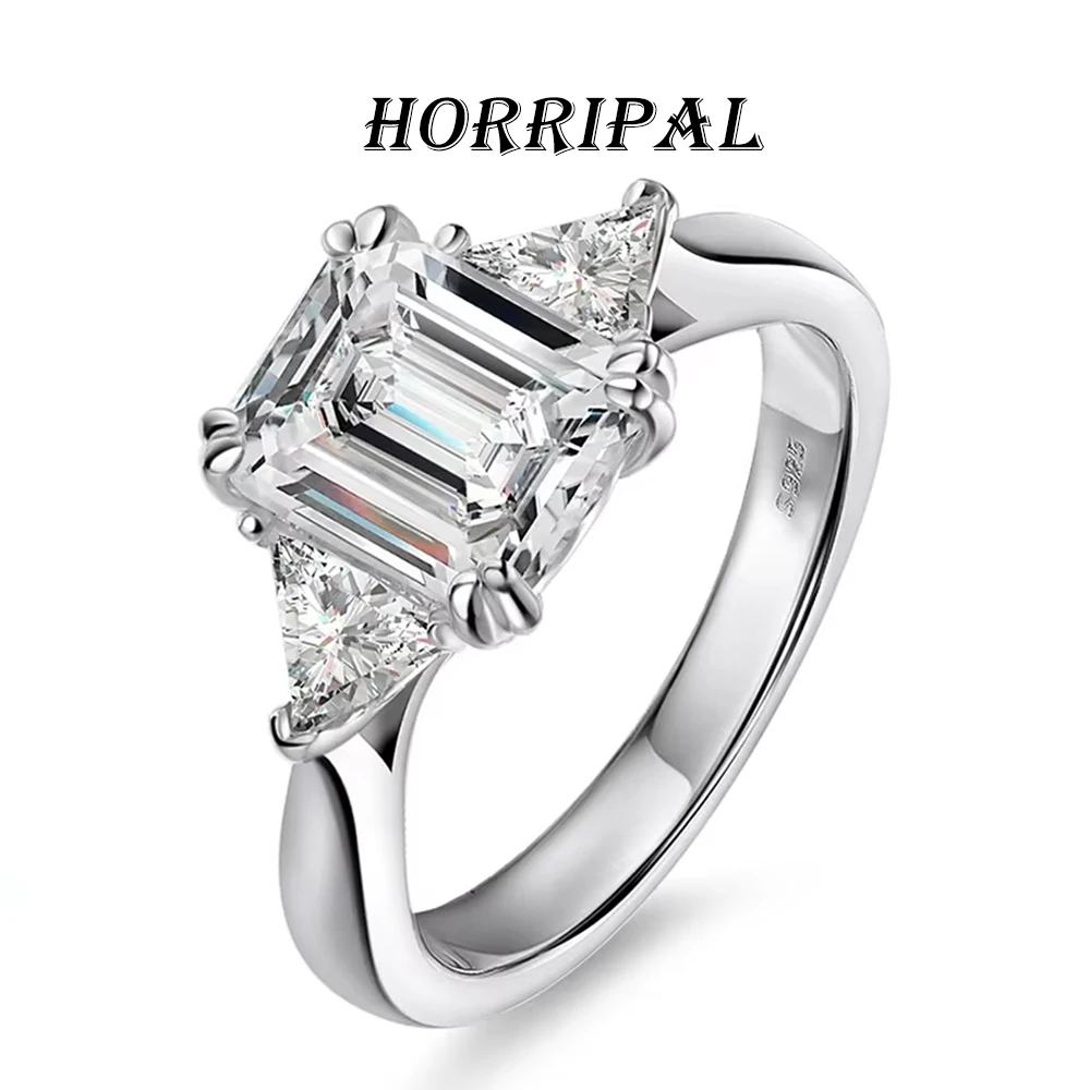 HORRIPAL 4CT Square Cut Moissanite Ring S925 Sterling Silver GRA Certified Lab Grow Diamond Classically Elegant Wedding Jewelry