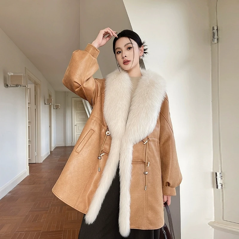 2025 Winter New Fox Hair Big Hair Collar Fur Coat for Women High end Fashion Style Temperament Young Long Goose Down Coats