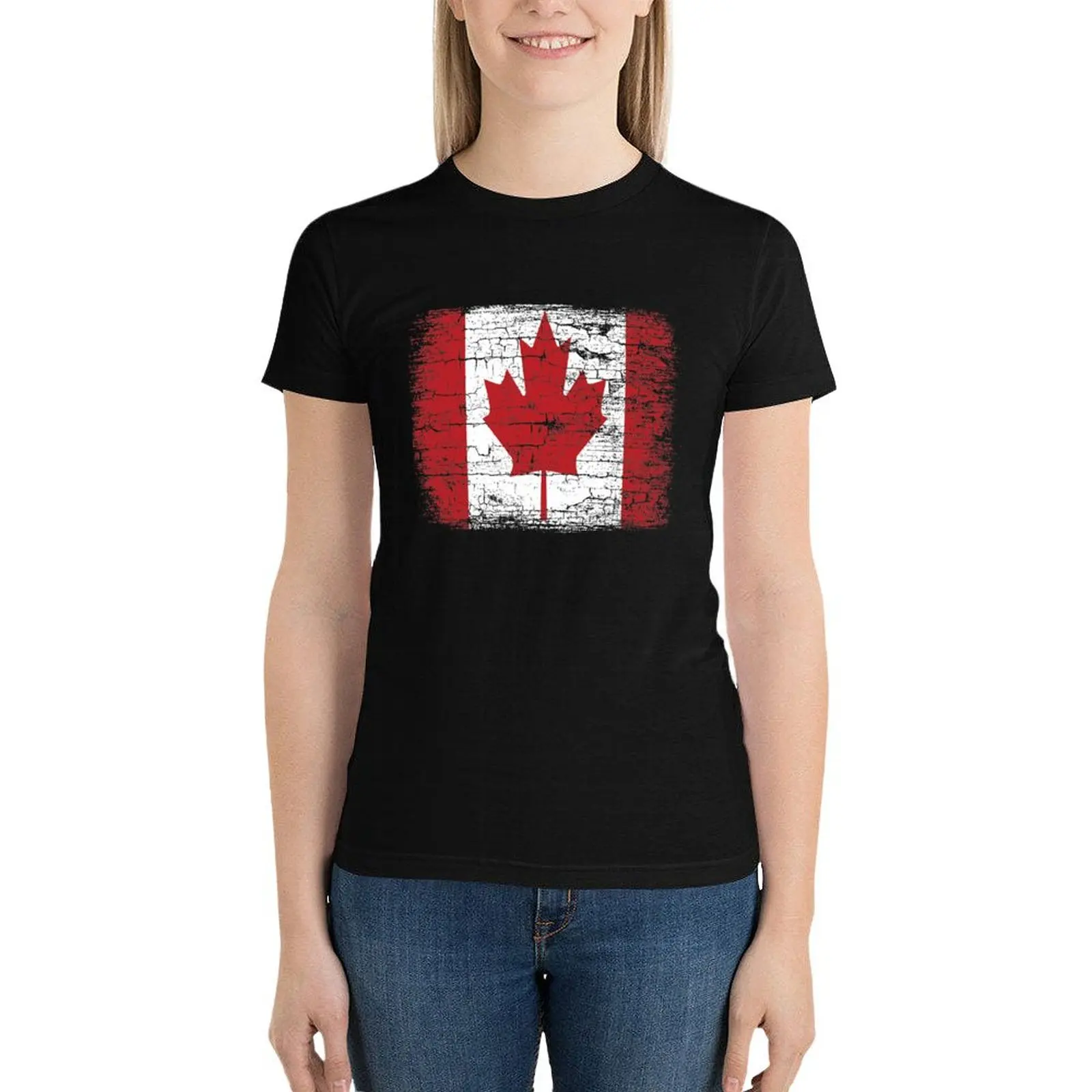 Vintage Canada Flag T Shirt design T-Shirt oversized Short sleeve tee womans clothing